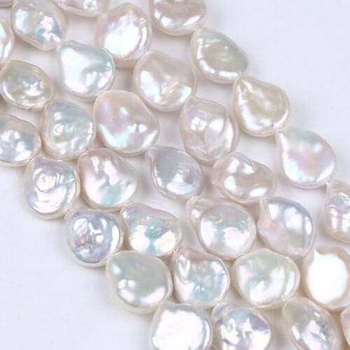 High Quality 14-15mm Natural Freshwater White Coin Shape With Tail Loose Pearl Strands For Jewelry Making Wholesale
