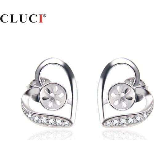 CLUCI 925 Sterling Silver Heart Earrings for Women Fine Jewelry Silver 925 Pearl Mounting Zircon Heart Earrings SE056SB