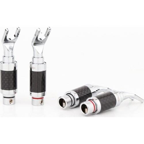 HI End Audio Spade Plug 4PCS Rhodium Carbon Fiber Spade Plug Speaker Cable Copper Connector With Logo