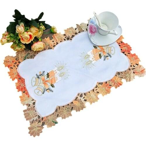 Modern satin lace embroidery table place mat pad cloth cup mug doily tea glass coaster Christmas drink dining placemat kitchen