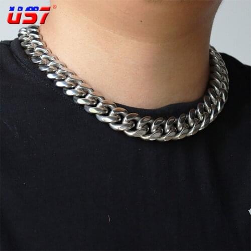 US7 6mm-18mm Stainless Steel Miami Cuban in Silver Color Necklace Classical Cuban Link Choker Chain Mens Hip Hop Jewelry