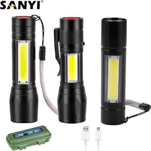 XP-G Q5 COB LED Flashlight USB Rechargeable Torch Zoomable Focus Lamp Waterproof Tactical Torch LED Bulbs Built in Battery Box