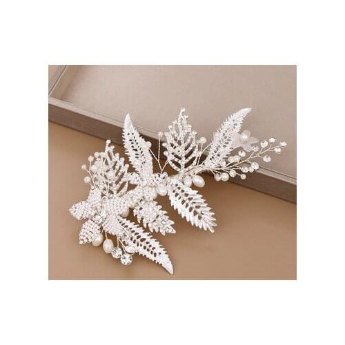 Fashion White Pearl Leaf Bride Hair Pins Clip Bridal Hairpins Tiaras Headpiece Barrettes Wedding wild bridesmaid Hair Accessorie