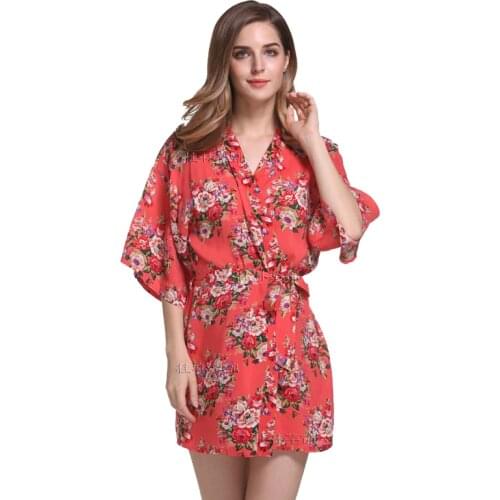 Wedding dressing gowns Floral Bride Short Robe Kimono Robe Sexy Bridal party Robe Cotton bridesmaid Robe bridal shower gift