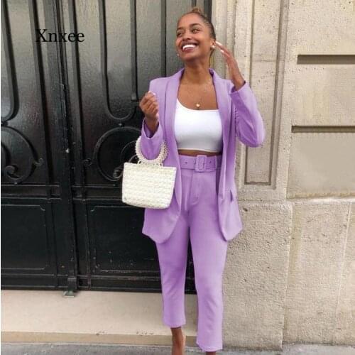 2021 Spring and Autumn Womens Suit Two-Piece Casual Nine-Point Pants Suit Solid Color Mid-Length Suit Jacket with Pockets