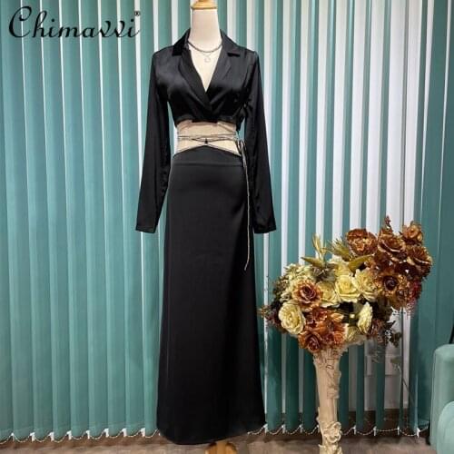2021 Autumn Women Clothing 2-Piece Set New Sexy French Long Sleeve Short Shirt High Waist Slimming Skirt Fashion Black Outfit