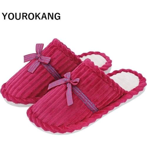 Winter Men Warm Shoes Flock Men Home Slippers Cotton Bowknot Indoor Slippers Plush Unisex Couple Bedroom Shoes 2020 Flip-flops