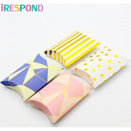 Golden Pillow Box Chocolate Cookies Candy Box Wedding Favors Pillow Bag Paper Gift Packaging Box Baby Shower Birthday Ins