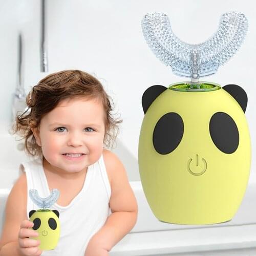 360 Degree Automatic Ultrasonic Toothbrush For Kids Waterproof U Shape Cartoon Rechargeable Silicon Electric Children Toothbrush