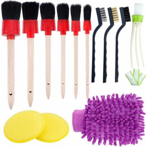 13Pcs Car Cleaning Detailing Brush Air Vent Wheel Dirt Dust Clean Brush Body Wax Sponge For Camper Caravan SUV Interior Exterior