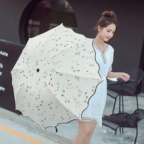 2019 Hot Sale Portable Folding Rain Windproof Umbrella Men Rain Black Paint Anti-UV Sun/Rain Umbrella Female Parasol Umbrella