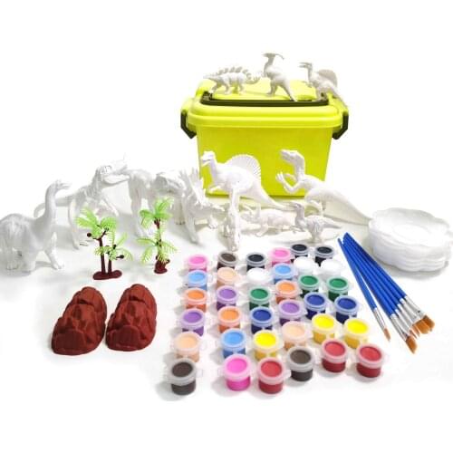 33 Pcs Kids Dinosaur Painting Kit Arts And Crafts Set Solid Dino Painting Toys For Children Drawing Education