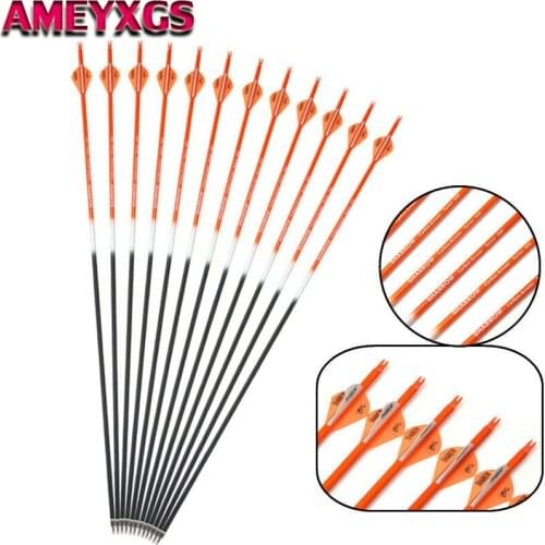 6/12Pcs 30" Archery Pure Carbon Arrows Spine 400 Tips Nocks Target Replaceable Broadhead For Bow Hunting Shooting Accessories