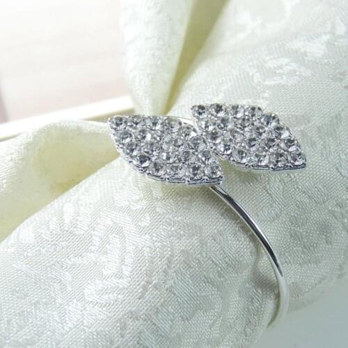 6Pcs Decoration Belt Party Rhinestone Serviette Wedding Dinner Home Napkin Rings Hotel Buckles Banquet Leaves Shape Holder
