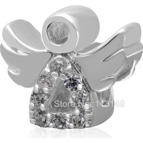 White Zircon Micro Pave Angel Large Hole Authentic 925 Sterling Silver European Charm Beads Christmas Gift SZPB251