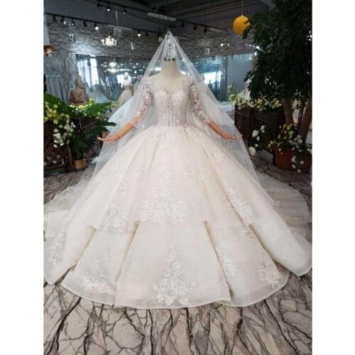 BGW HT5627 Suknia Slubna 2020 Luxury Ball Gown Wedding Dress With Long Sleeves Appliques Corset Princess Wedding Gown With Train