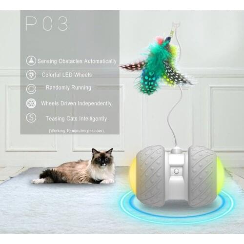 Electronic Pet Cat Toy Smart Automatic Cat Teaser with LED Wheels Rechargeable Flash Rolling Colorful Light Cat Sticker