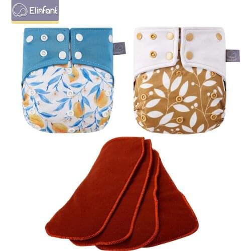 Elinfant 2pcs Cloth Diaper with 4pcs Inserts Baby pocket Waterproof Reusable Cloth Diaper
