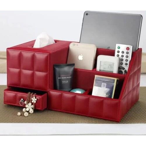European Tissue Box Multi functional Napkin Holder PU Leather Remote Controller Storage Box Desk Organizer