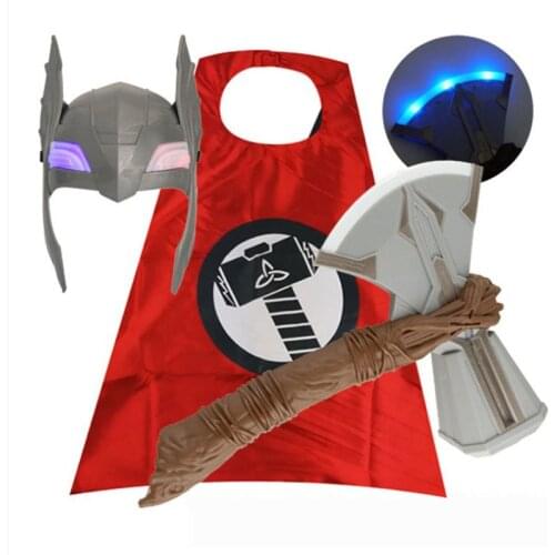 Disney Movie The Avengers Thor Toys LED Light Sound Thor Hammer Mask Cloak Action Figures Kids Brinquedos Cosplay Halloween Gift