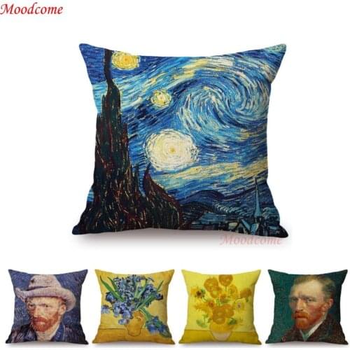 Vincent Van Gogh Famous Oil Painting Self Portrait Sunflower Starry Night Gallery Art Decoration Pillow Case Linen Cushion Cover
