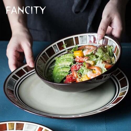FANCITY Creative ceramic tableware American hand-painted kiln glazed western food plate snack plate steak plate noodle bowl soup