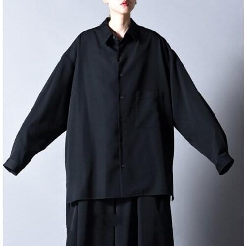 Version Korean of the long-sleeved fashion mens shirts in the long split gas shirt before and after the long personality hair s