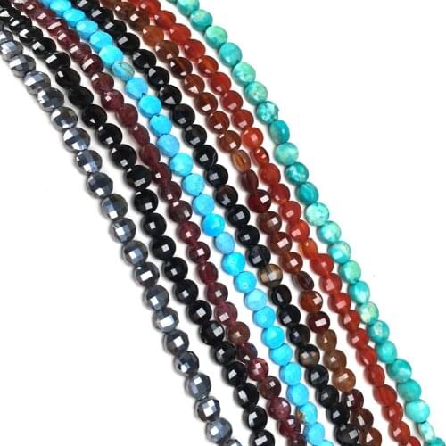 Small Faceted Beads Natural Stone Beads Section Clasp Shape Jewelry DIY Bracelet Necklace Accessories Size 4mm