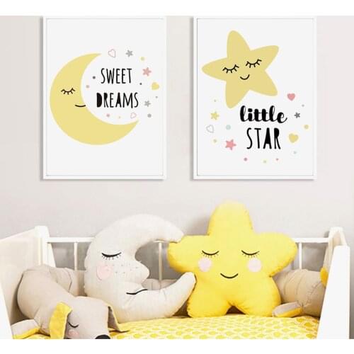 Sweet Dreams Little Star Yellow Nursery Decor Wall Art Canvas Painting Poster Print Pictures New Baby Girls Gift Home Decor
