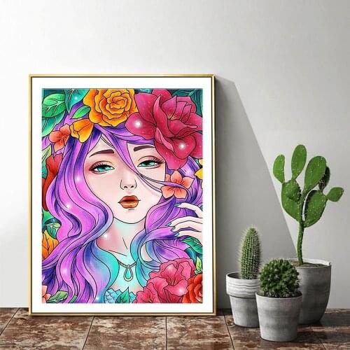 5D Diamond Painting Kits Cartoon Girl Mosaic Picture Poured Glue DIY Embroidery Full Drill Art Craft Gift Home Decor