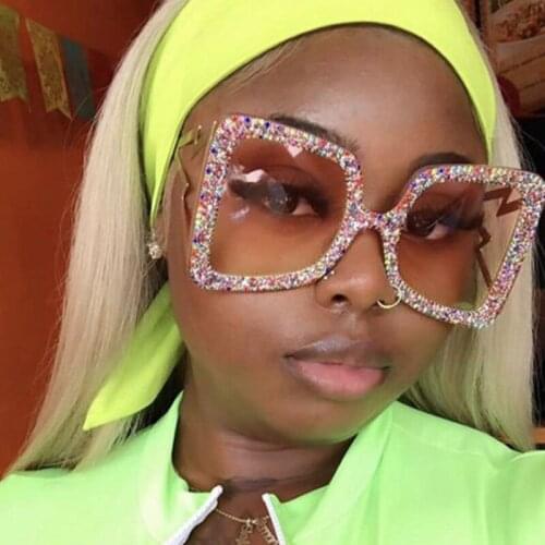 Oversized butterfly crystal sunglasses women 2020 Fashion Sun Glasses For female Big frame Square Gradient glasses Oculos