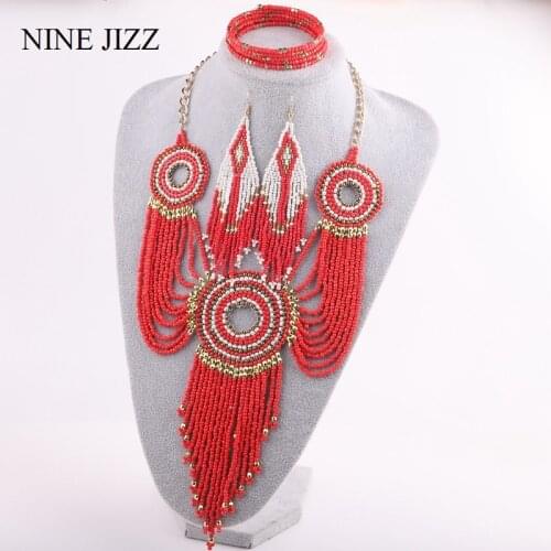 NINEJIZZ Bohemia Necklace Set Fashion Multi-layer Seed Beaded Vintage Long Necklaces For Women Long Pendants Wedding Jewelry