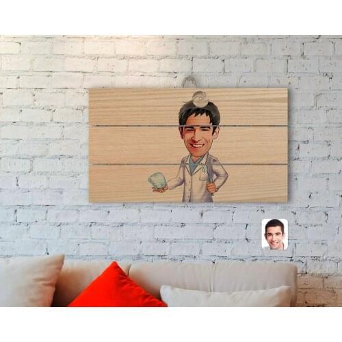 Personalized Men 'S Dentist Caricature Of Authentic Wooden Pallet Tablo-3