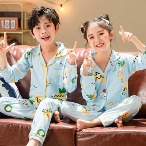 Spring Autumn childrens Long Sleeved Pajamas Suit For Kids Cotton Sleepwear Girls Boys Household Clothes Teen Cartoon Homewear