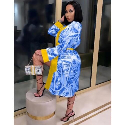 Beautiful Money Moving Satin Robe Lounge Wear Autumn Womens Cash Out Printed Wrap Long Maxi Dress Party Club Outfits