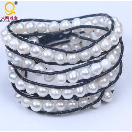 Vintage Style weaving leather wrap bracelet african jewelry freshwater pearl bead bracelet,adjusted size