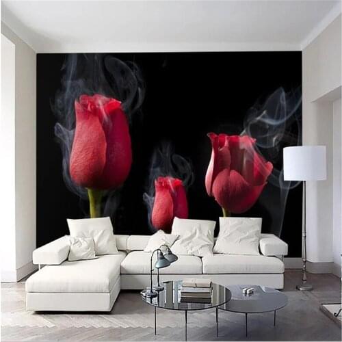 Milofi professional custom large wallpaper mural European romantic smoke red rose TV background wall
