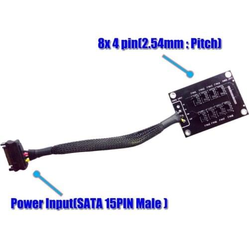 SATA 15-Pin male to 8x 4-Pin Fan Splitter Hub for computer 12v fan