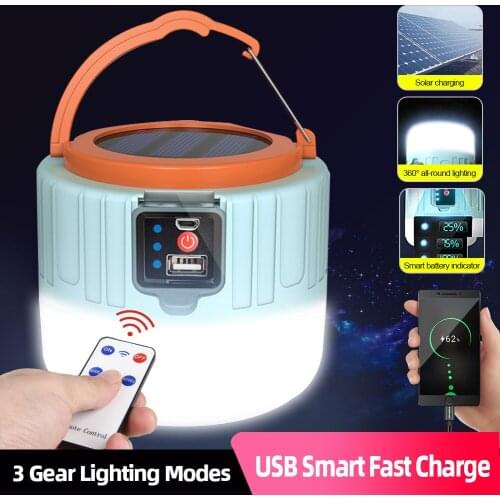 Solar LED Camping Light USB Rechargeable Lighting Phone Charge Camping Lantern Emergency bulb Flashlight for OutdoorTent Hiking