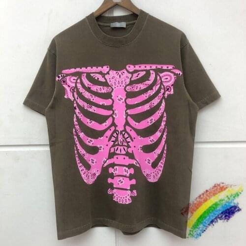 Heavy Fabric Vintage T-shirt Men Women Best Quality Cashew Flower Skeleton Printing T shirt Tops Tee