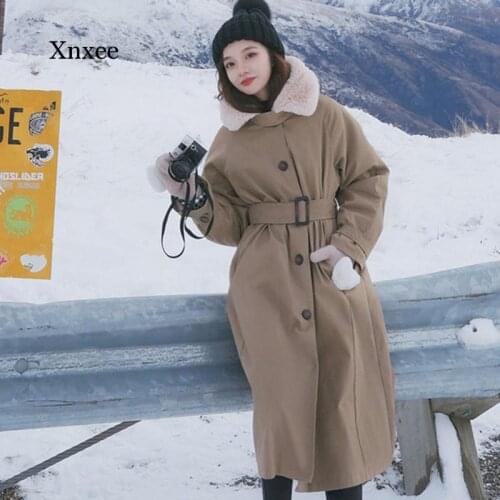 Winter New Womens Mid-Length Parka Korean Loose Fur Collar Zipper Liner Plus Velvet Overcoat Female Cotton-Padded Clothes