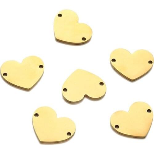 10pcs DIY Accessories Stainless Steel Blank Heart-shaped Pendant Double-hole Love Charms Connector for Bracelet Necklace