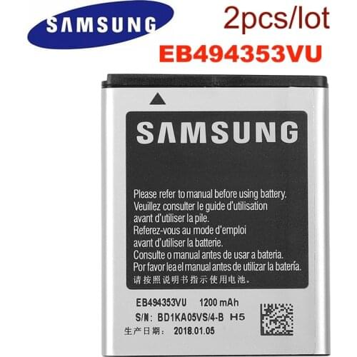 2pcs/lot 100% Original Battery For Samsung S5330 GT-S5570 i559 S5570 S5232 C6712 S5750 Genuine Battery EB494353VU 1200mAh
