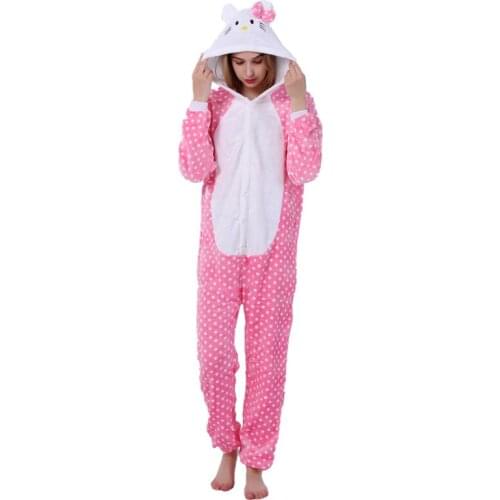 2019 Halloween Adult Bow Cat Kigurumi Cosplay Costume Flannel Female Outfits Jumpsuits Bodysuits Women Onesie Hoodie Pajamas