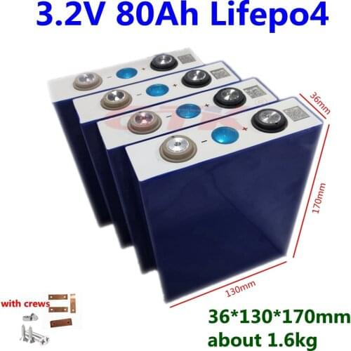 GTK New arrival 3.2V 80Ah Lifepo4 battery 3.2V Lithium iron cells 3-5c discharge for 12V 24V 48V solar system battery pack diy