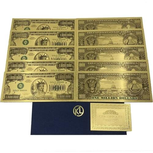 American Bill Dollar Banknote One Million fake money in 24k Gold plastic note for Collection statue of Liberty souvenir card