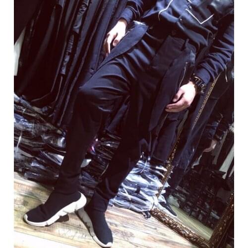 Autumn winter personality big pocket pants mens feet trousers pantalones hombre cargo harem pants for men pantalon homme black