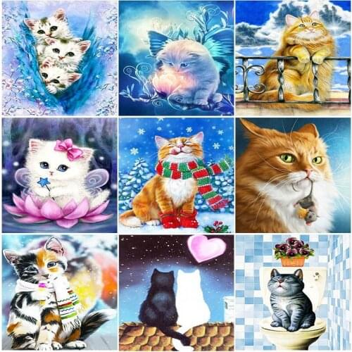 CraftArtGo 5D DIY Diamond Embroidery Cute kitten Full Square Round Rhinestone Mosaic Painting Cross Stitch Flowers Diamond Kit