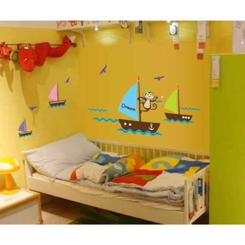 Monkey look dream sailing on the sea wall decal zooyoo7043 decorative PVC stickers wall sticker 4.0