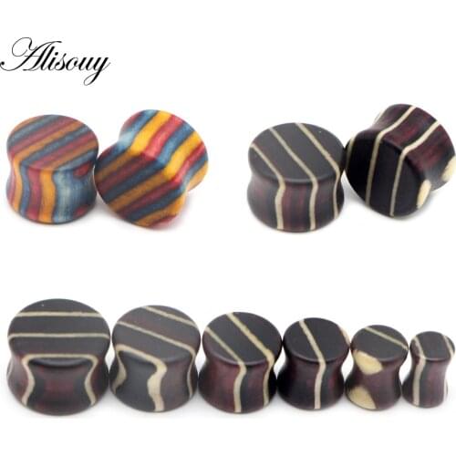 Alisouy 1 Pair Wood Ear Gauges 6-16mm Tunnel Stretchering Kits Wooden Earrings Plugs Piercing Expanders Men Flesh Tunnels